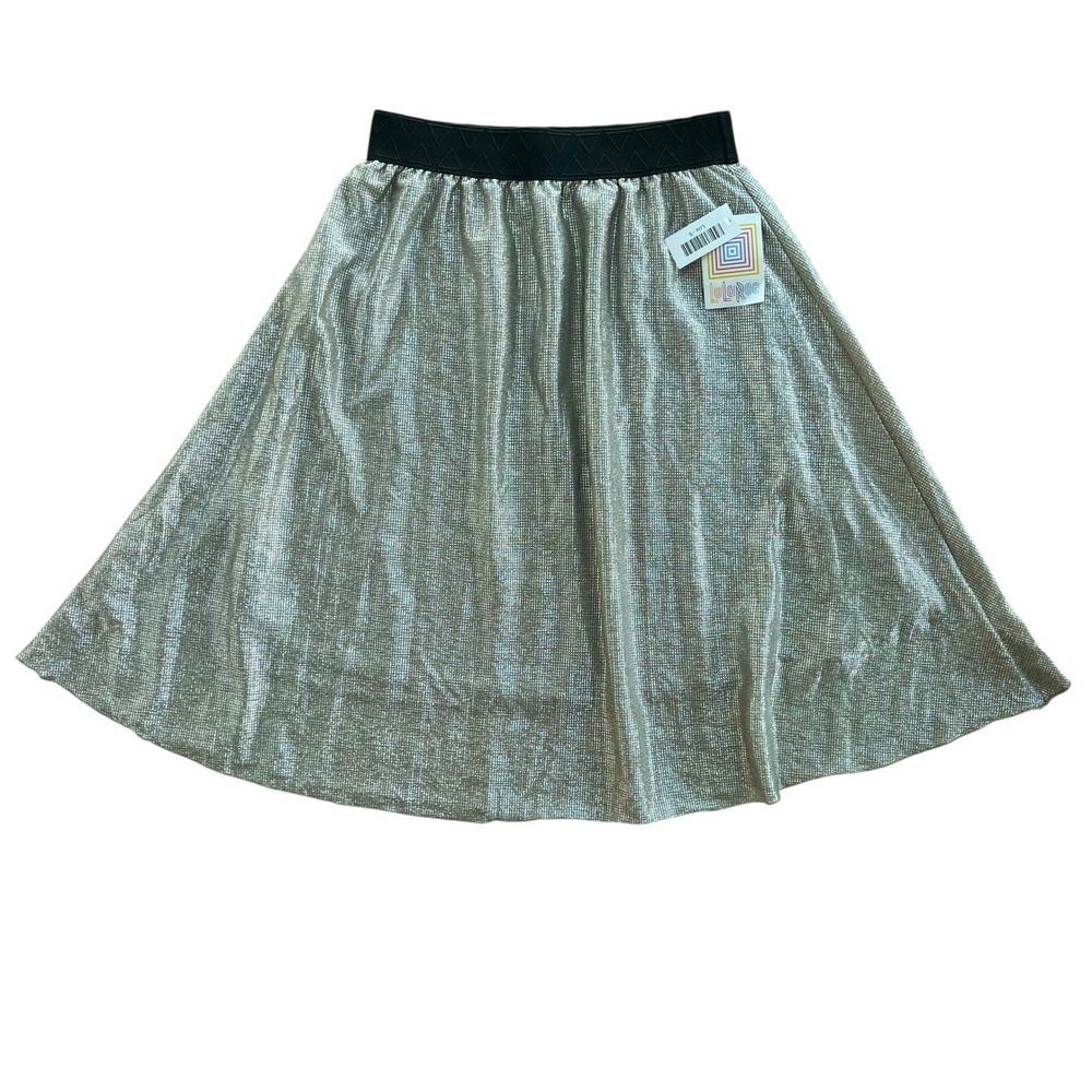 LuLaRoe Womens S Silver Metallic Glam A-Line Lola Skirt Elegant Party Maximalism